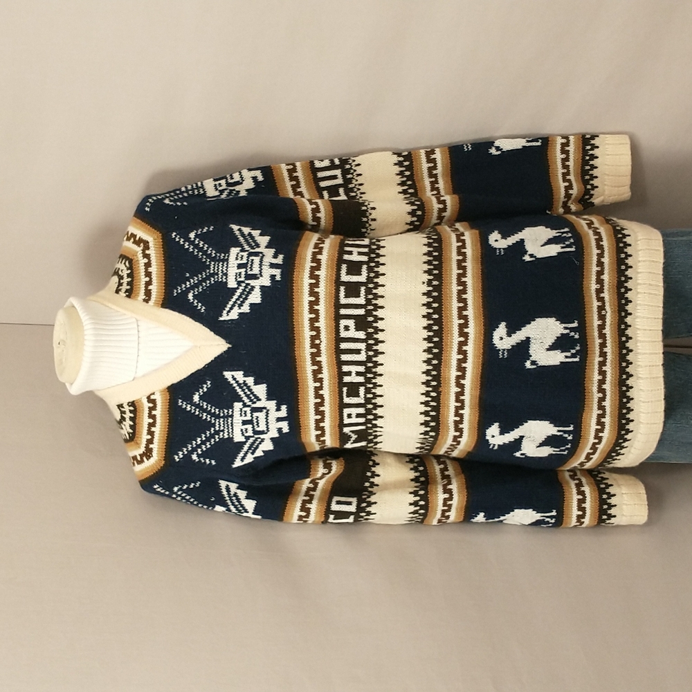 Soft Handknit Sweater Handmade Native Pattern Long Unisex Machu Picchu Cusco